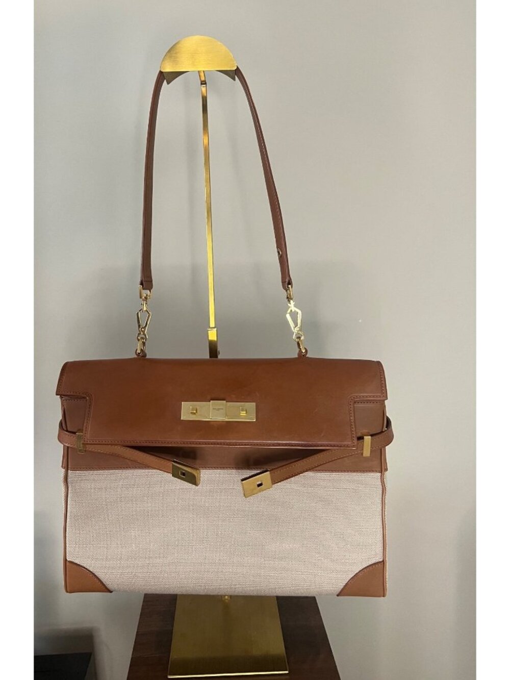 Saint Laurent Manhattan Canvas & Brown Leather Bag GHW